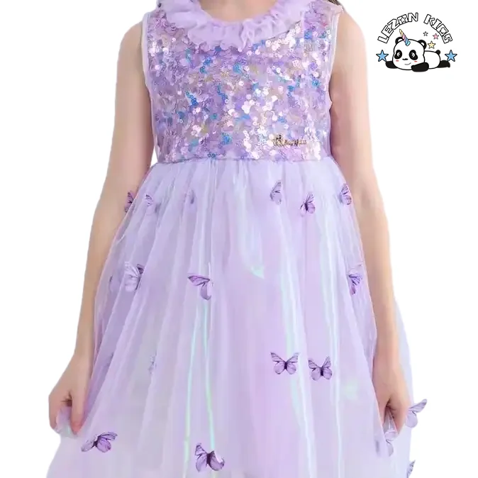LEZONKIDS - 2024 New Fashion summer sleeveless sweet tutu sequined butterfly frocks girl dress for kids